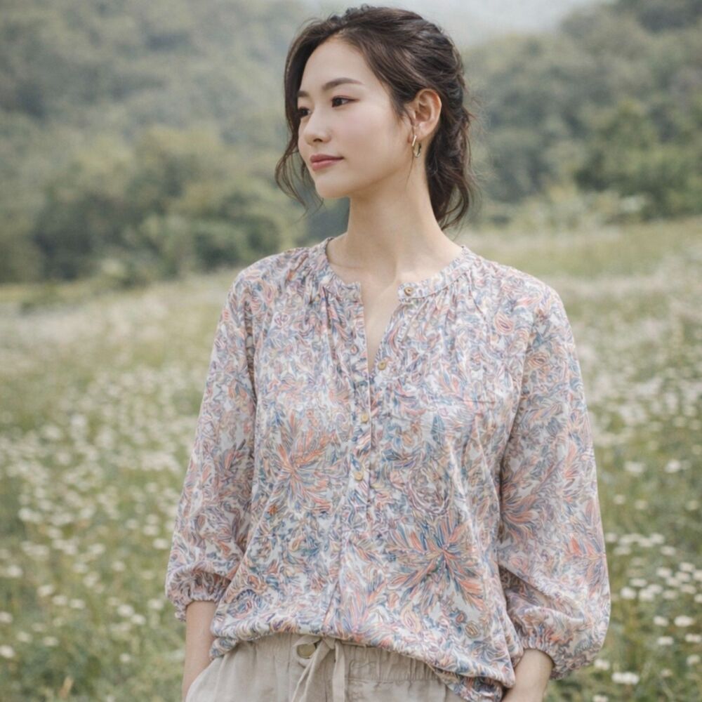 J. Crew with Liberty Floral Paisley Print Cotton Peasant Top Sz S Boho Prairie